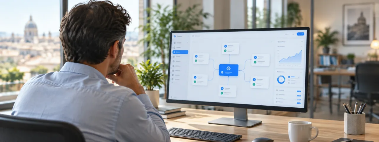 Una persona segue su un monitor il flusso di un agente AI
